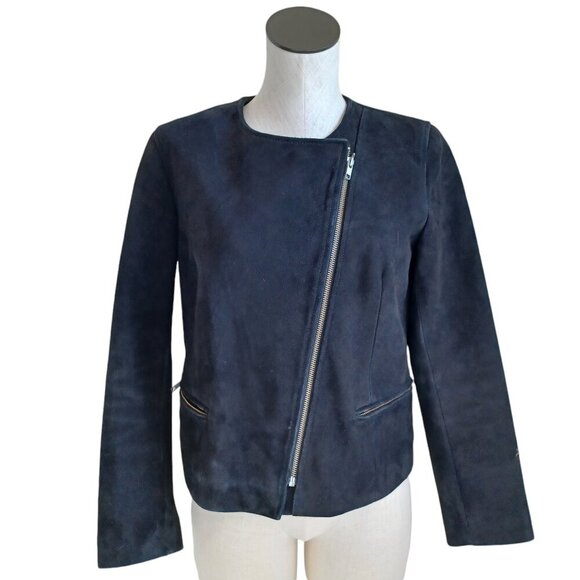 Sandro Paris Jacket Black Suede Leather Moto Style Cropped Biker Zip Up Womens 8 - Picture 1 of 16